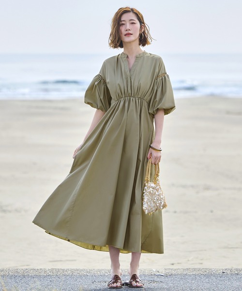 洗える ｜ バルーンスリーブ フレア シャツワンピース ｜ レディース