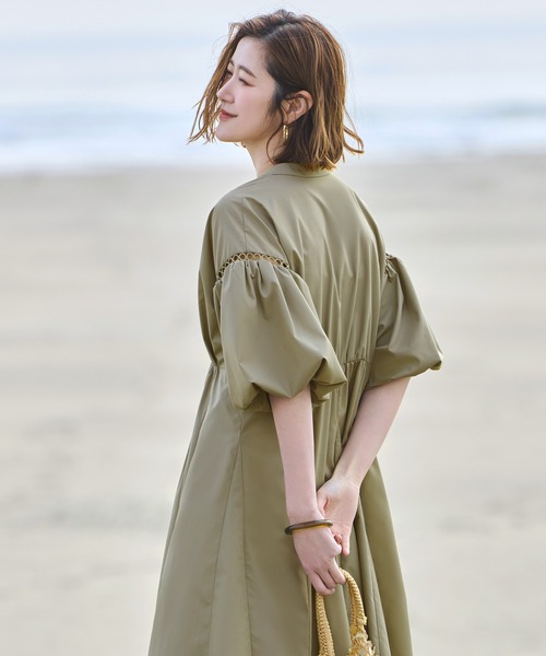 RUIRUE BOUTIQUE（ルイルエブティック）の「洗える ｜ バルーンスリーブ フレア シャツワンピース ｜ レディース おしゃれ きれいめ 休日コーデ 二の腕カバー 休日コーデ シャツワンピ ワンピース（シャツワンピース・レディース・ブラック/ライトカーキ/ロイヤルブルー・LL/S/M/L）」の14枚目の写真