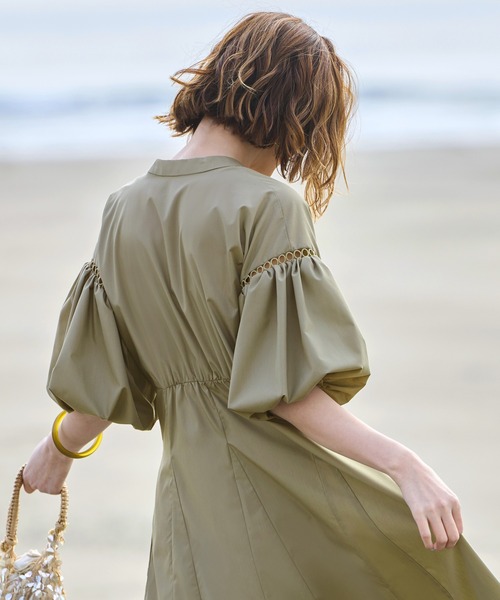 洗える ｜ バルーンスリーブ フレア シャツワンピース ｜ レディース