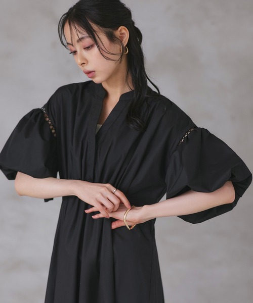 洗える ｜ バルーンスリーブ フレア シャツワンピース ｜ レディース