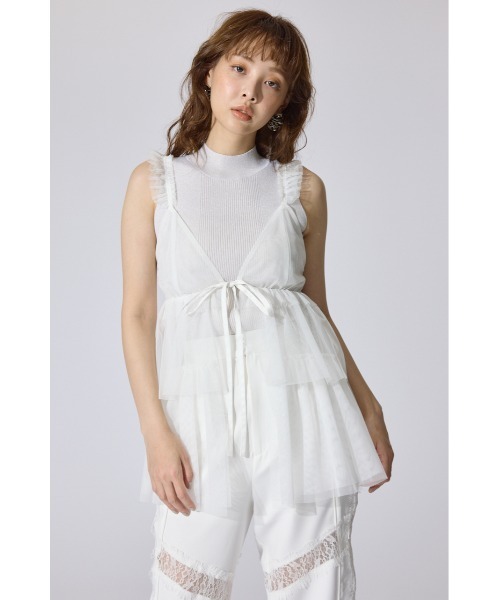 rienda(リエンダ)の「ボリュームチュールジレ シアートップス 春服 夏服(シャツ/ブラウス・レディース・ホワイト/ブラウン/グレー・FREE)」の4枚目の写真