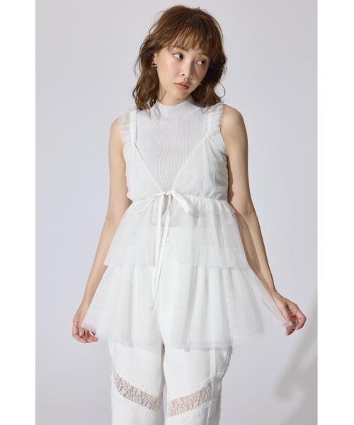rienda(リエンダ)の「ボリュームチュールジレ シアートップス 春服 夏服(シャツ/ブラウス・レディース・ホワイト/ブラウン/グレー・FREE)」の5枚目の写真