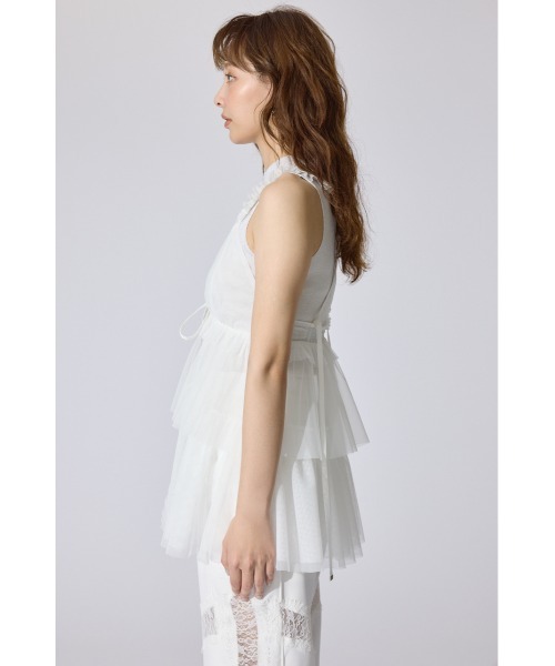 rienda(リエンダ)の「ボリュームチュールジレ シアートップス 春服 夏服(シャツ/ブラウス・レディース・ホワイト/ブラウン/グレー・FREE)」の9枚目の写真