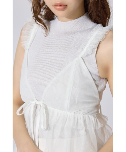 rienda(リエンダ)の「ボリュームチュールジレ シアートップス 春服 夏服(シャツ/ブラウス・レディース・ホワイト/ブラウン/グレー・FREE)」の11枚目の写真