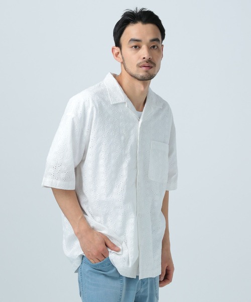 BAYFLOW（ベイフロー）の「レースピグメント半袖シャツ（シャツ/ブラウス・メンズ・ブルー/ホワイト/チャコール・LARGE/MEDIUM）」の2枚目の写真