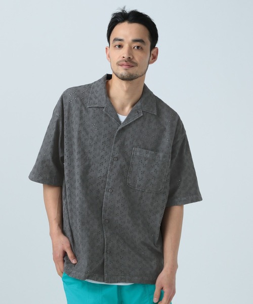 BAYFLOW（ベイフロー）の「レースピグメント半袖シャツ（シャツ/ブラウス・メンズ・ブルー/ホワイト/チャコール・LARGE/MEDIUM）」の3枚目の写真