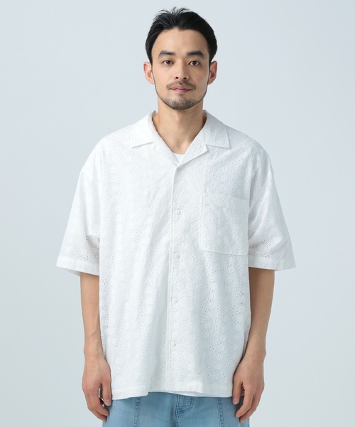 BAYFLOW（ベイフロー）の「レースピグメント半袖シャツ（シャツ/ブラウス・メンズ・ブルー/ホワイト/チャコール・LARGE/MEDIUM）」の4枚目の写真