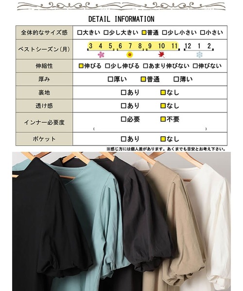 GOLDJAPAN(ゴールドジャパン)の「Vネックパフスリーブコットンカットソー【大きいサイズ対応】(Tシャツ/カットソー・レディース・ベージュ系/ミント/チャコールグレー/オフホワイト/ブラック・4L~5L/LL~3L)」の7枚目の写真