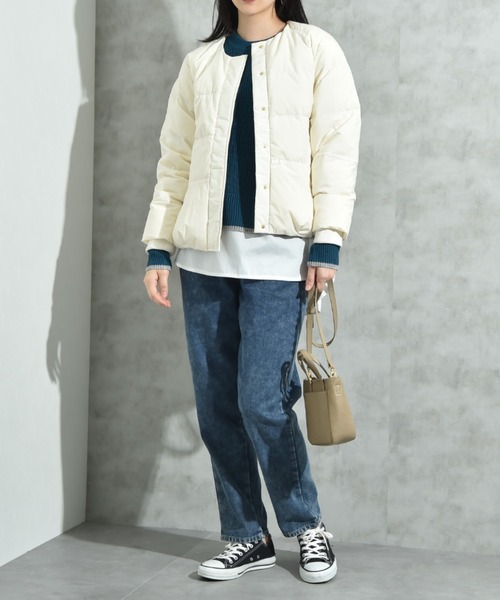 INTERPLANET（インタープラネット）の「エアリーノーカラーピュアダウン（ダウンジャケット/コート・レディース・ブラック/アイボリー/チャコールグレー・FREE）」の4枚目の写真