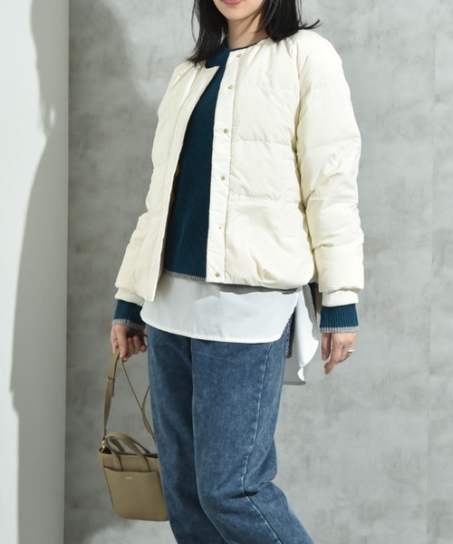 INTERPLANET（インタープラネット）の「エアリーノーカラーピュアダウン（ダウンジャケット/コート・レディース・ブラック/アイボリー/チャコールグレー・FREE）」の5枚目の写真