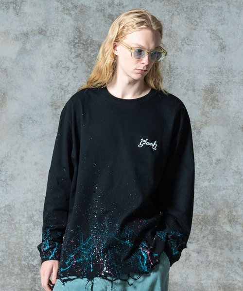 glamb（グラム）の「Damage Splash Paint Cutsew / ダメージスプラッシュペイントカットソー（Tシャツ/カットソー・メンズ・ブラック/ホワイト/レッド・S/M/L）」の2枚目の写真