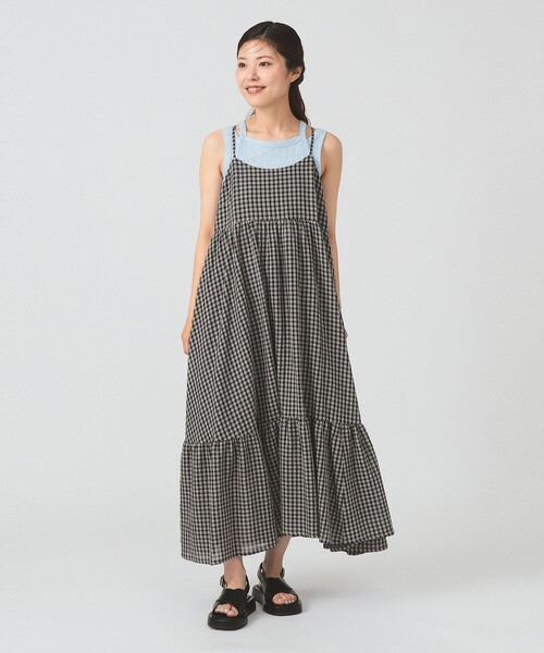 Ray BEAMS（レイビームス）の「ワッシャー チェック キャミワンピース（ワンピース・レディース・ラベンダー/ブラック・ONE SIZE）」の4枚目の写真