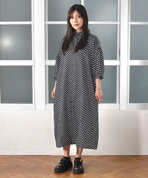 Colork(カラック) ボリューム袖 ドット柄 シャツワンピース