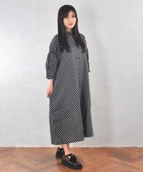 美品 vintage シャツワンピース ボリューム袖 古着 ブラック ブルー