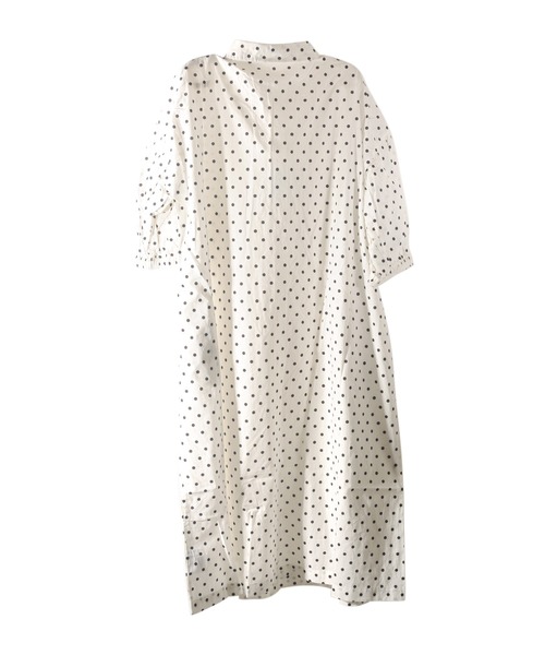 Colork(カラック) ボリューム袖 ドット柄 シャツワンピース