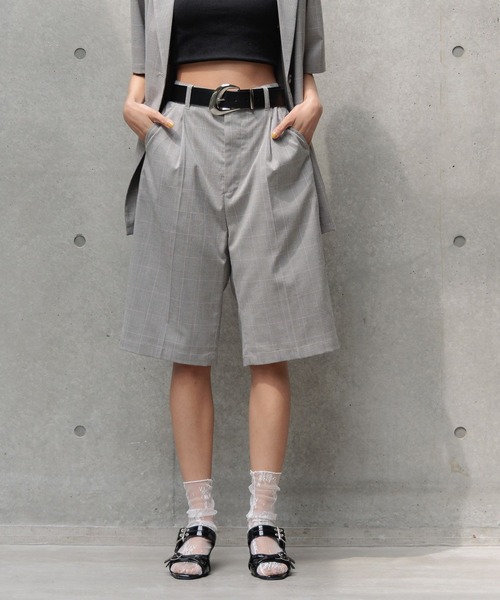 PAGEBOY（ページボーイ）の「ライトエステルハーフパンツ（スラックス・レディース・チェック/チャコールグレー/ブラック・FREE）」の3枚目の写真