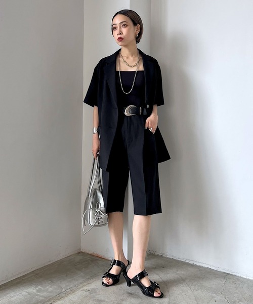 PAGEBOY（ページボーイ）の「ライトエステルハーフパンツ（スラックス・レディース・チェック/チャコールグレー/ブラック・FREE）」の4枚目の写真