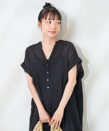 FREAK'S STORE | インド コットンクレープヘンリーネックワンピース(シャツワンピース)