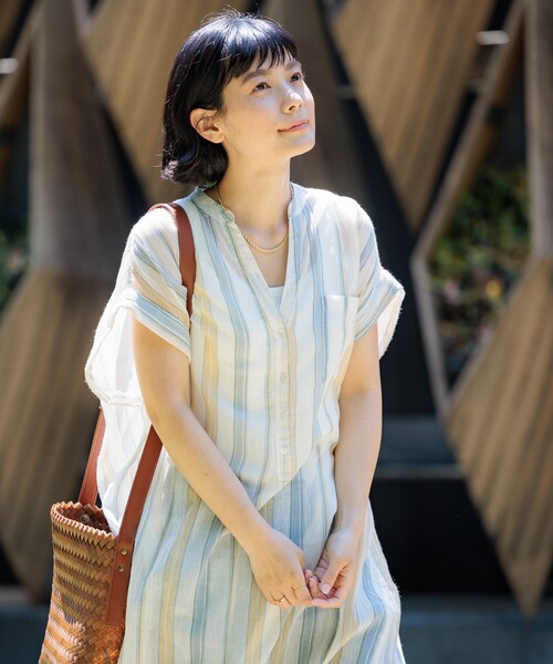 FREAK'S STORE（フリークスストア）の「インド コットンクレープヘンリーネックワンピース（シャツワンピース・レディース・ナチュラル/ブラック/ワイン/ネイビー・ﾌﾘ-）」の9枚目の写真