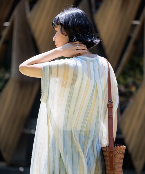 FREAK'S STORE（フリークスストア）の「インド コットンクレープヘンリーネックワンピース（シャツワンピース・レディース・ナチュラル/ブラック/ワイン/ネイビー・ﾌﾘ-）」の11枚目の写真