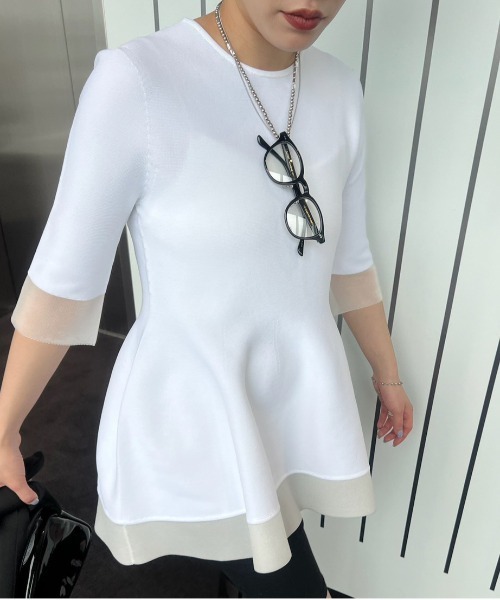トップス MEDI WHOLEGARMENT PEPLUM KNIT TOP セール】MEDI WHOLEGARMENT PEPLUM KNIT TOP（Tシャツ