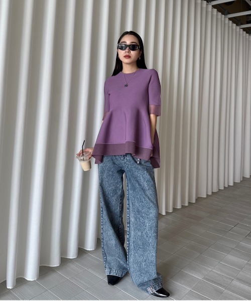 トップス MEDI WHOLEGARMENT PEPLUM KNIT TOP セール】MEDI WHOLEGARMENT PEPLUM KNIT TOP（Tシャツ