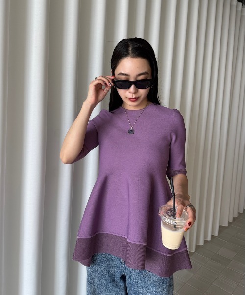 Ameri（アメリ）の「MEDI WHOLEGARMENT PEPLUM KNIT TOP（Tシャツ/カットソー・レディース・パープル/ホワイト/ブラック・SMALL/MEDIUM）」の9枚目の写真