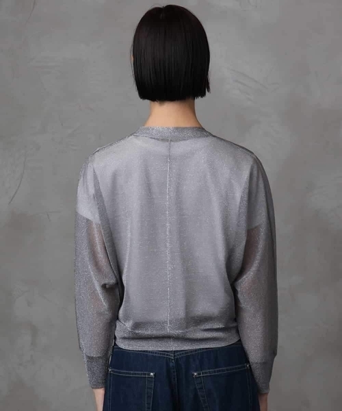 MICHEL KLEIN(ミッシェル・クラン)の「シアーラメVネックカーディガン(カーディガン/ボレロ・レディース・ホワイト/グレー・38)」の19枚目の写真
