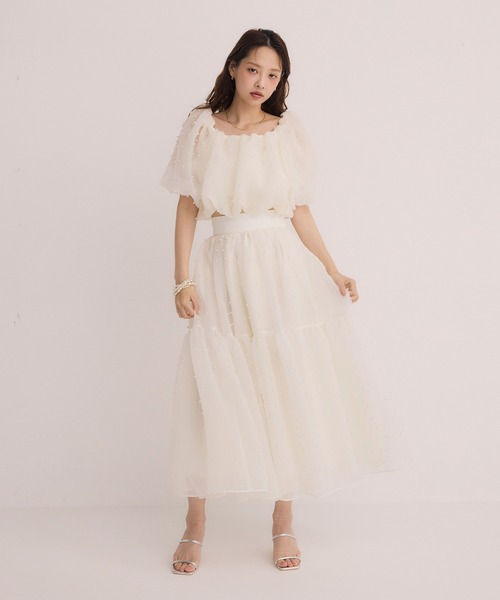 美品✨ エイミーイストワール　ブラウス　F オフショル　パール　パフスリーブ セール】パールスタッズオフショルブラウス（シャツ/ブラウス