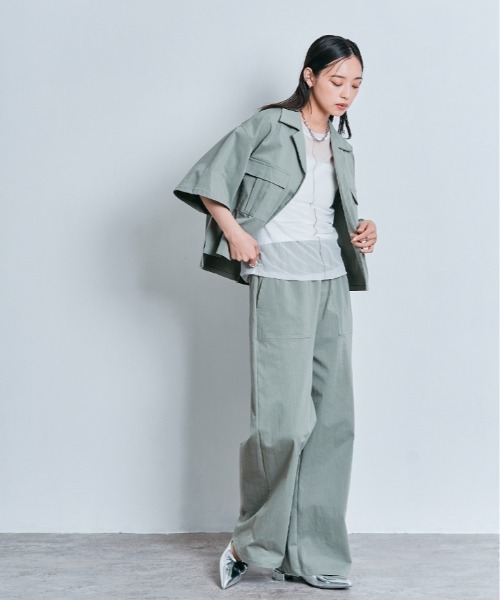 W:Huku（フーク）の「配色 パイピング シアー トップス（Tシャツ/カットソー・レディース・オフホワイト/ブルー系/ブラック・L/M）」の13枚目の写真