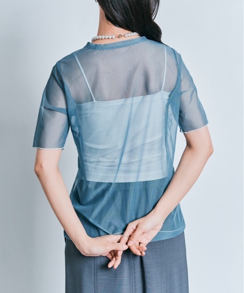 W:Huku（フーク）の「配色 パイピング シアー トップス（Tシャツ/カットソー・レディース・オフホワイト/ブルー系/ブラック・L/M）」の14枚目の写真