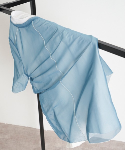 W:Huku（フーク）の「配色 パイピング シアー トップス（Tシャツ/カットソー・レディース・オフホワイト/ブルー系/ブラック・L/M）」の19枚目の写真