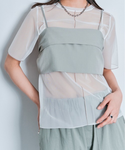 W:Huku（フーク）の「配色 パイピング シアー トップス（Tシャツ/カットソー・レディース・オフホワイト/ブルー系/ブラック・L/M）」の20枚目の写真