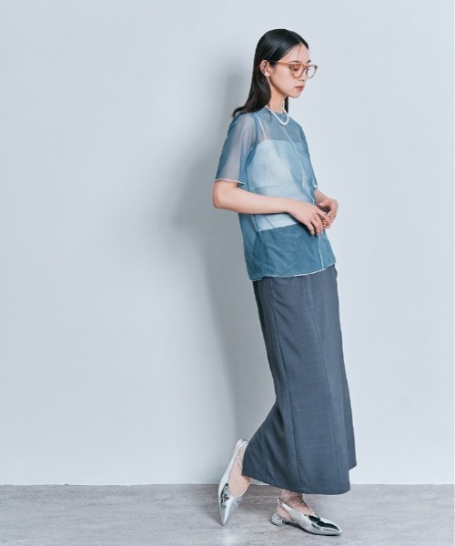 W:Huku（フーク）の「配色 パイピング シアー トップス（Tシャツ/カットソー・レディース・オフホワイト/ブルー系/ブラック・L/M）」の21枚目の写真