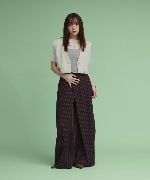 W:Huku(フーク)の「配色 パイピング シアー トップス / 半袖 ハーフスリーブ(Tシャツ/カットソー・レディース・オフホワイト/ブルー系/ブラック・L/M)」の22枚目の写真