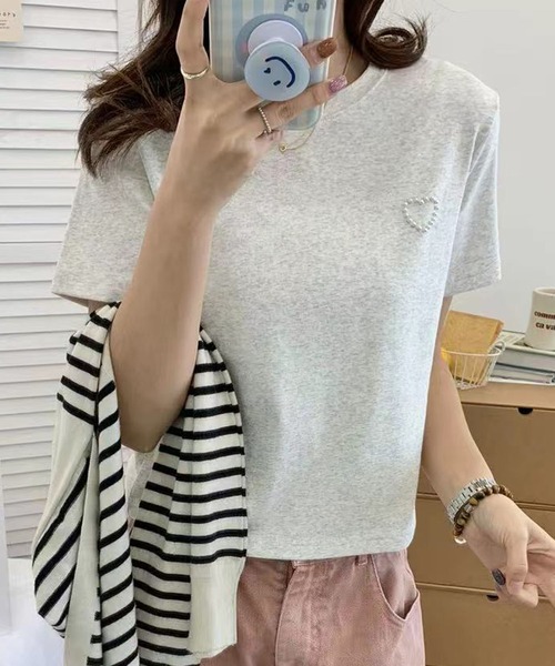 【MIM the wardrobe】ワンハートTシャツ★韓国 4カラー展開 クマちゃん ワンポイント 半袖 Tシャツ トップス