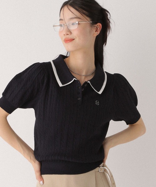 Heather(ヘザー)の「Wカラーポロニット(半袖) 497363(ニット/セーター・レディース・グレー/オフホワイト/ネイビー・FREE)」の3枚目の写真