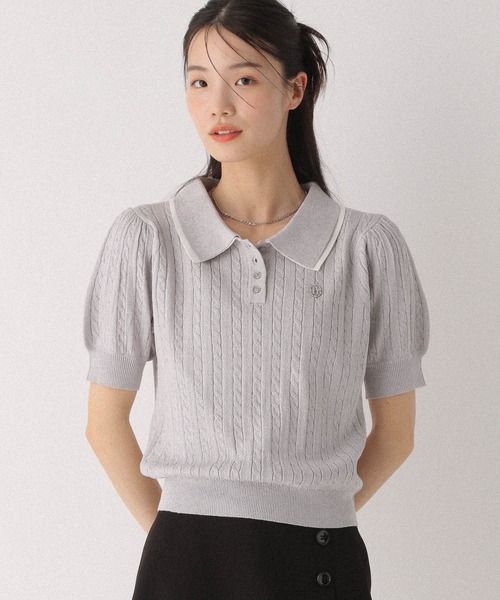Wカラーポロニット（半袖） 497363（ニット/セーター）｜Heather