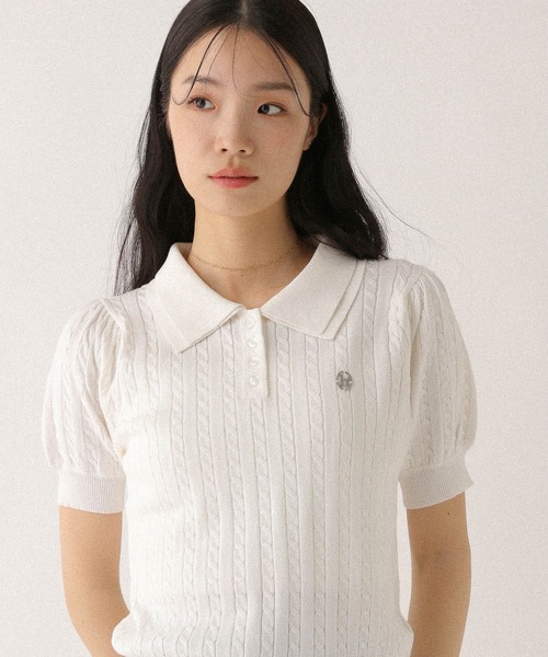 Heather(ヘザー)の「Wカラーポロニット(半袖) 497363(ニット/セーター・レディース・グレー/オフホワイト/ネイビー・FREE)」の1枚目の写真