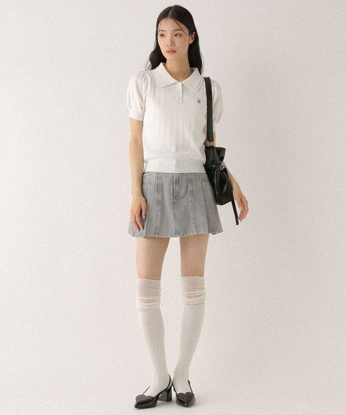 Heather(ヘザー)の「Wカラーポロニット(半袖) 497363(ニット/セーター・レディース・グレー/オフホワイト/ネイビー・FREE)」の7枚目の写真