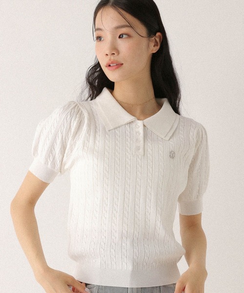 Heather(ヘザー)の「Wカラーポロニット(半袖) 497363(ニット/セーター・レディース・グレー/オフホワイト/ネイビー・FREE)」の10枚目の写真