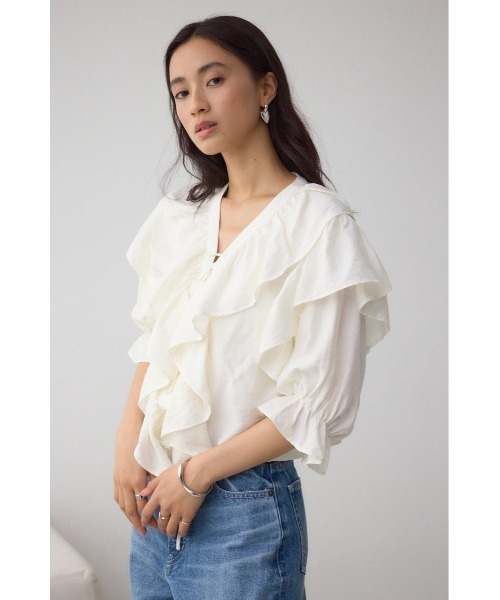 AZUL by moussy(アズールバイマウジー)の「ラッフルフリル5分袖ブラウス(シャツ/ブラウス・レディース・ブラック/ピンク/アイボリー・FREE)」の5枚目の写真