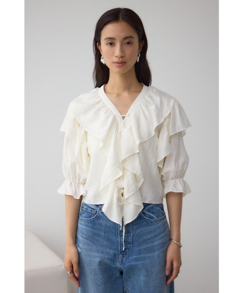 AZUL by moussy(アズールバイマウジー)の「ラッフルフリル5分袖ブラウス(シャツ/ブラウス・レディース・ブラック/ピンク/アイボリー・FREE)」の7枚目の写真