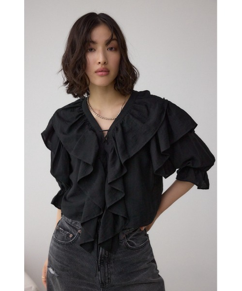 AZUL by moussy(アズールバイマウジー)の「ラッフルフリル5分袖ブラウス(シャツ/ブラウス・レディース・ブラック/ピンク/アイボリー・FREE)」の17枚目の写真