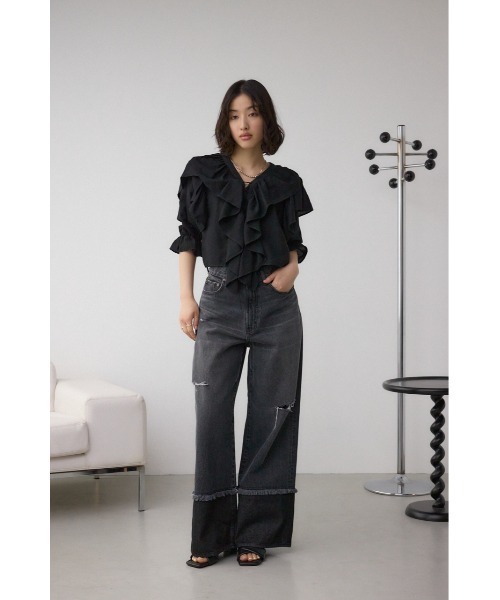 AZUL by moussy(アズールバイマウジー)の「ラッフルフリル5分袖ブラウス(シャツ/ブラウス・レディース・ブラック/ピンク/アイボリー・FREE)」の18枚目の写真
