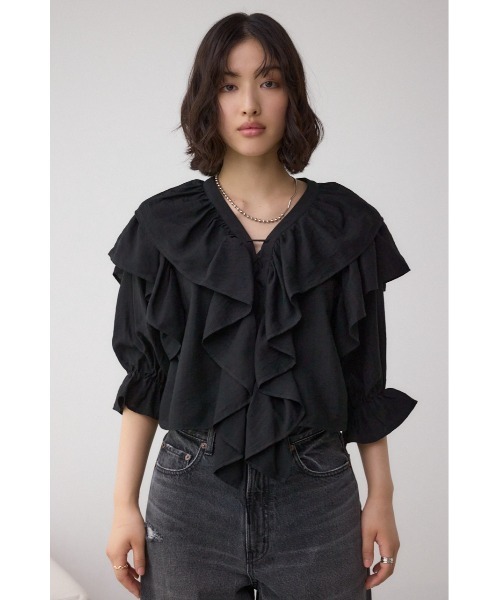 AZUL by moussy(アズールバイマウジー)の「ラッフルフリル5分袖ブラウス(シャツ/ブラウス・レディース・ブラック/ピンク/アイボリー・FREE)」の19枚目の写真