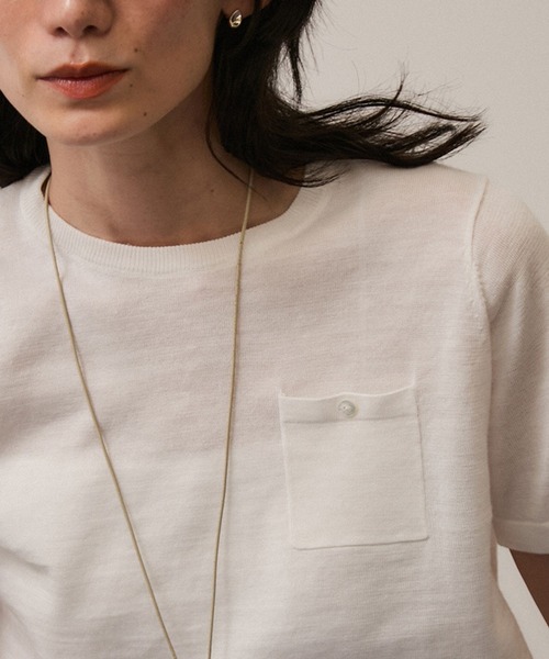 SALON adam et rope'（サロン アダム エ ロペ）の「クロップドハーフスリーブリネンニット［ドライタッチ・洗える］（Tシャツ/カットソー・レディース・カーキ/ブラック/オフホワイト/ブルー/ピンク・FREE）」の21枚目の写真