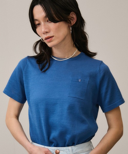 SALON adam et rope'（サロン アダム エ ロペ）の「クロップドハーフスリーブリネンニット［ドライタッチ・洗える］（Tシャツ/カットソー・レディース・カーキ/ブラック/オフホワイト/ブルー/ピンク・FREE）」の17枚目の写真