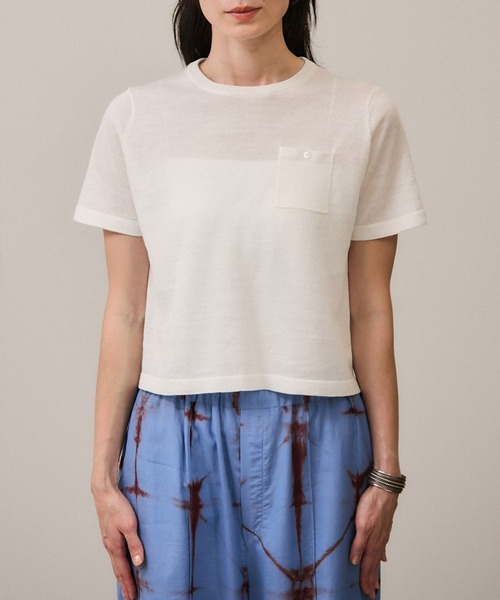 SALON adam et rope'（サロン アダム エ ロペ）の「クロップドハーフスリーブリネンニット［ドライタッチ・洗える］（Tシャツ/カットソー・レディース・カーキ/ブラック/オフホワイト/ブルー/ピンク・FREE）」の19枚目の写真