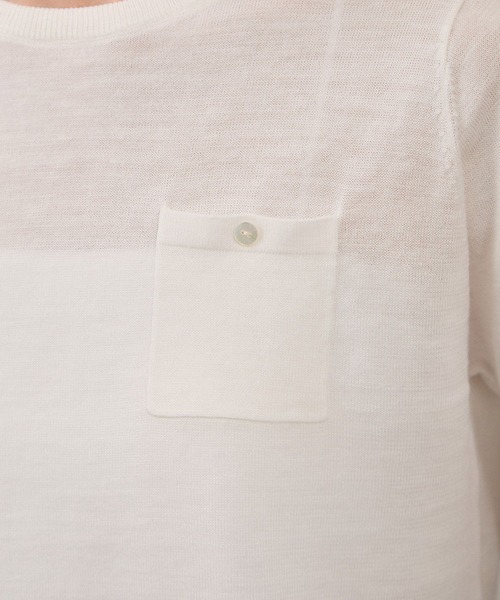 SALON adam et rope'（サロン アダム エ ロペ）の「クロップドハーフスリーブリネンニット［ドライタッチ・洗える］（Tシャツ/カットソー・レディース・カーキ/ブラック/オフホワイト/ブルー/ピンク・FREE）」の13枚目の写真